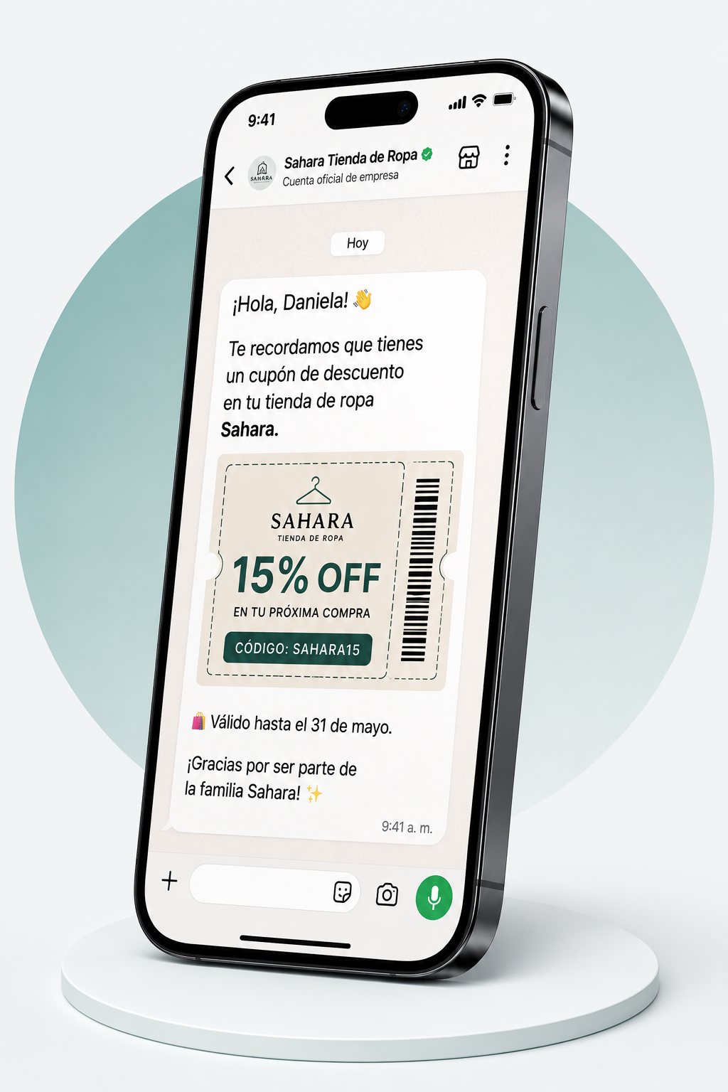 Mockup de iPhone mostrando una campaña de WhatsApp en MassiveFlowApp